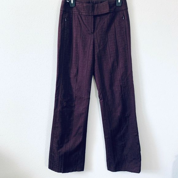 Tahari Pants - Elie Tahari Burgundy Jacquard Straight Leg Pants